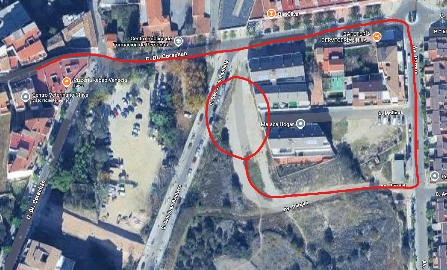 Plano con las instrucciones desde la clínica veterinaria hasta el parking en Chiva